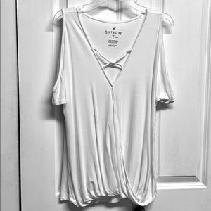 American Eagle Soft & Sexy White Cold Shoulders Cross Neck Size S
